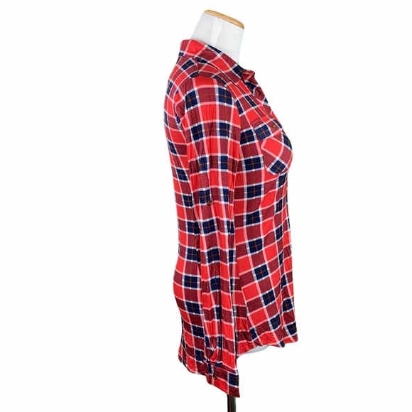 Red Plaid Flannel Button Down Shirt - Picture 4 of 9